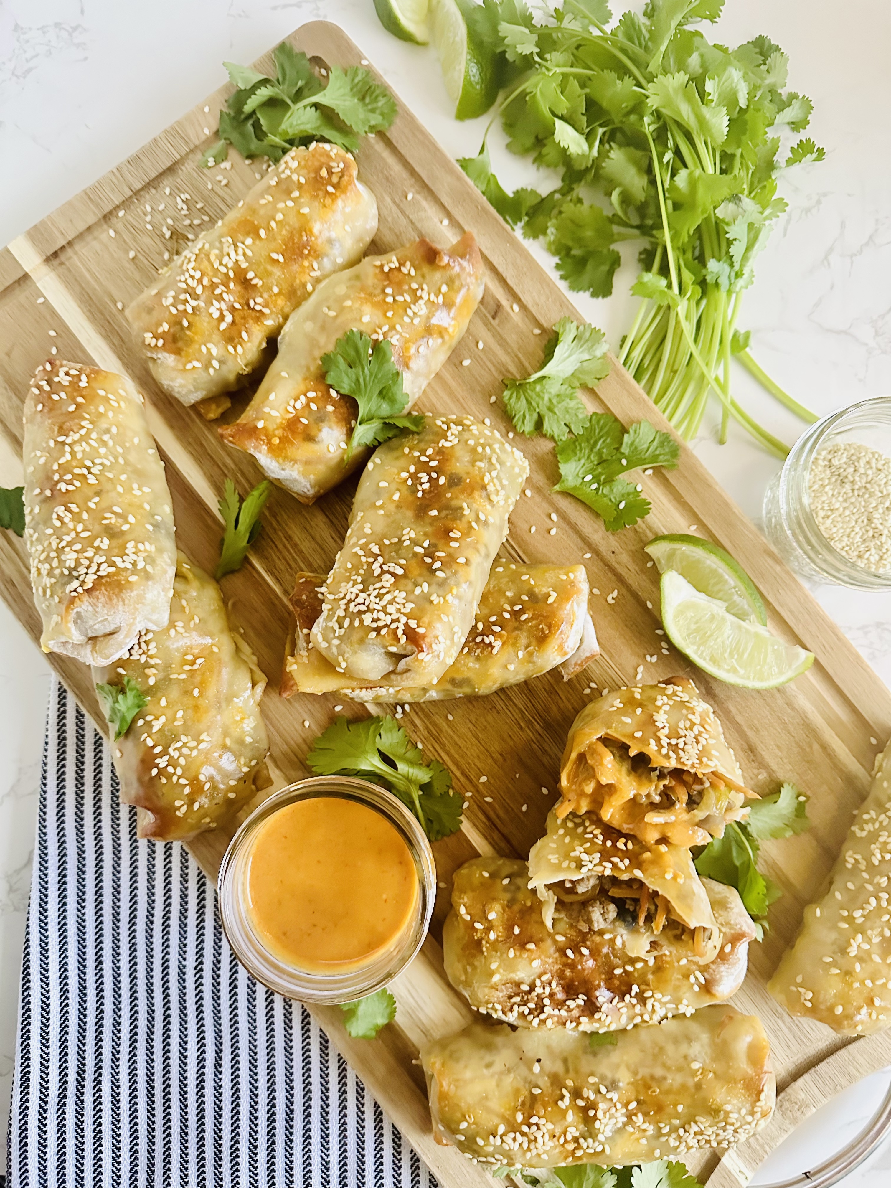 Baked Egg Rolls with Peanut Sauce
