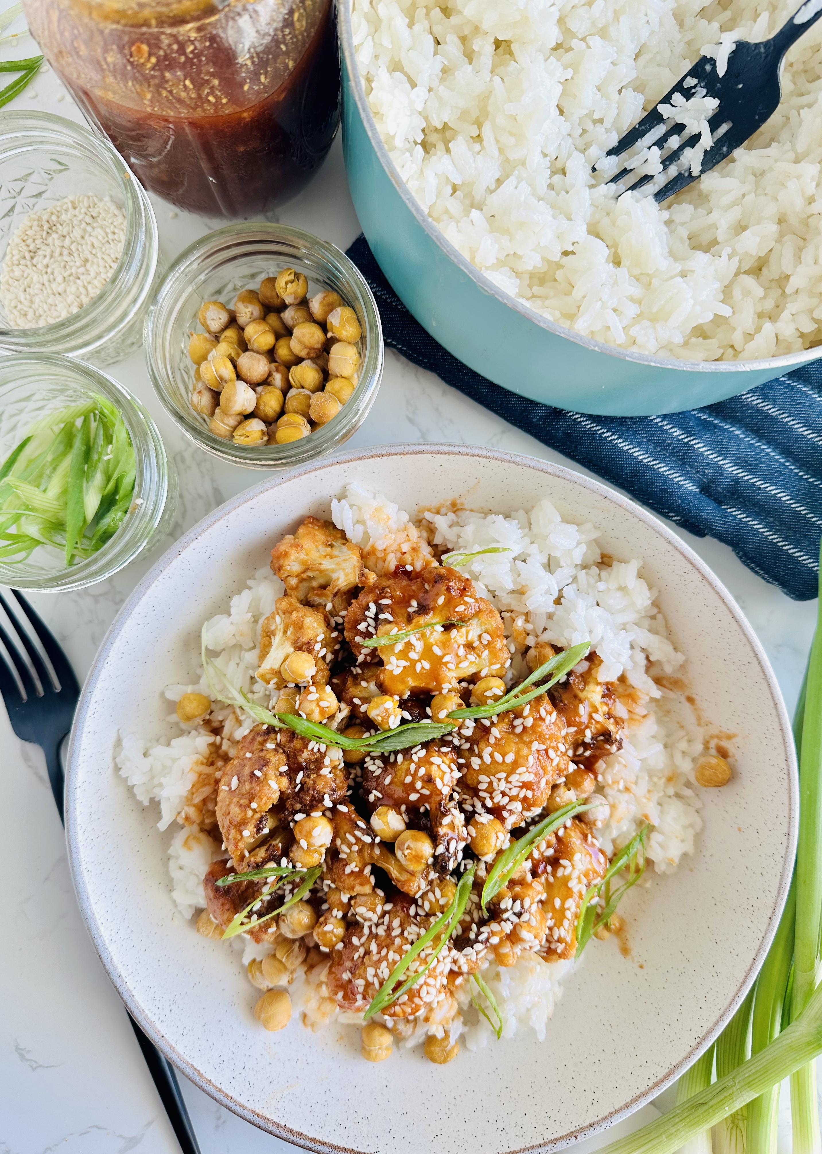 Roasted Chickpeas and Cauliflower with Sesame Sauce