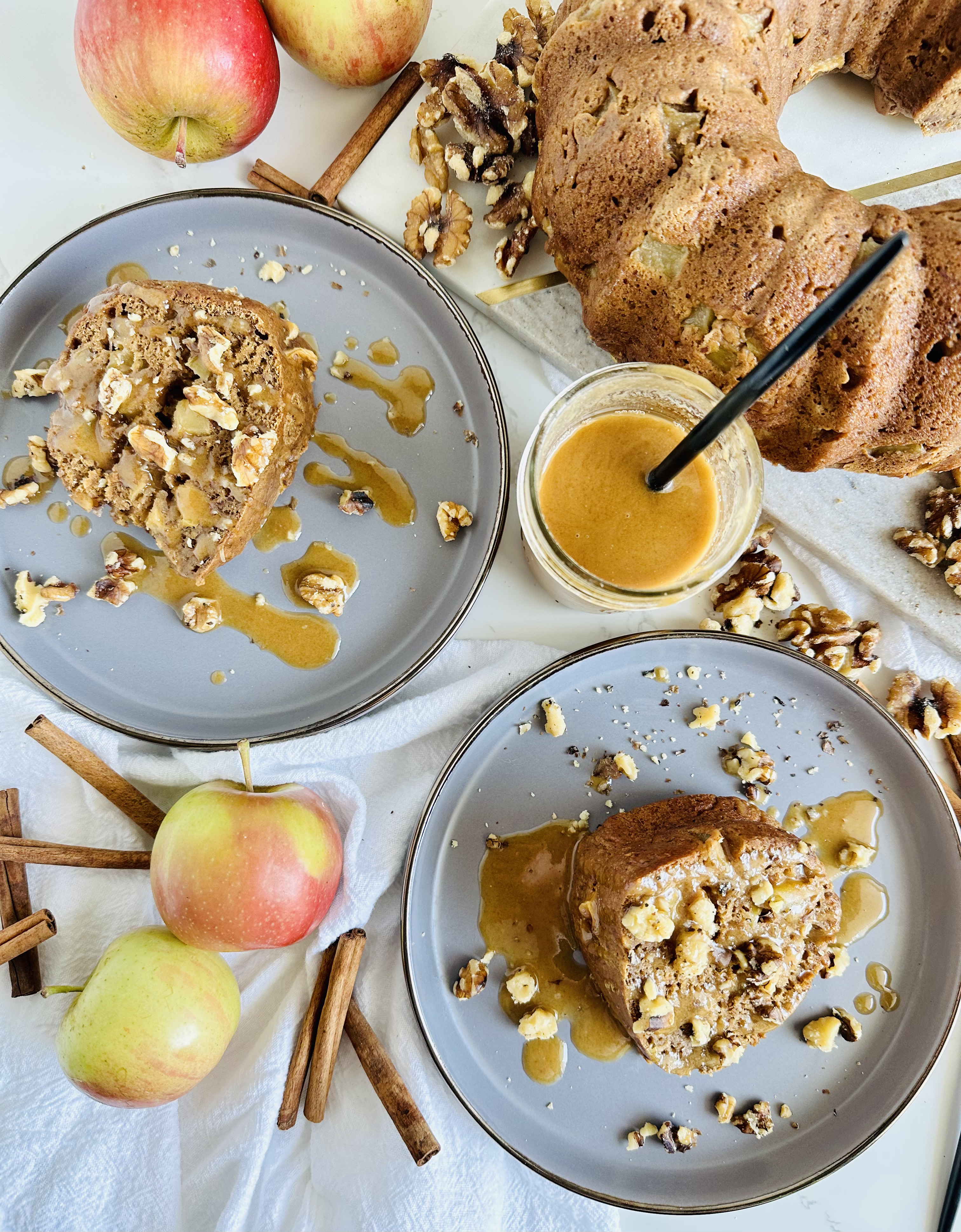 Healthy Apple Cake with Caramel Sauce
